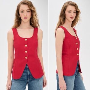 NWT Alex Mill Soho Scoop Button Front Vest In Linen Cotton in Crimson Red Large